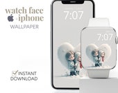 Winter Loveheart Couple Apple Watch Wallpaper, Valentines Day Smart Watch Wallpaper, Love Heart Apple Watch Face iPhone Wallpaper Background
