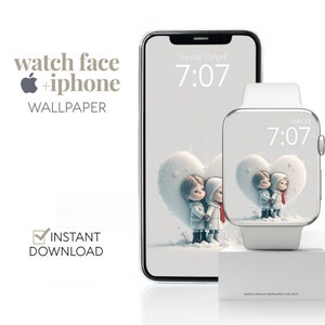 Sfondo per Apple Watch con coppia di cuori d'amore invernali, sfondo per smartwatch per San Valentino, sfondo per iPhone con quadrante di Apple Watch con cuore d'amore