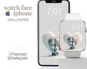 Couple coeur d'amour en hiver, papier peint Apple Watch, papier peint pour montre intelligente Saint-Valentin, visage Apple Watch coeur d'amour, fond d'écran d'iPhone