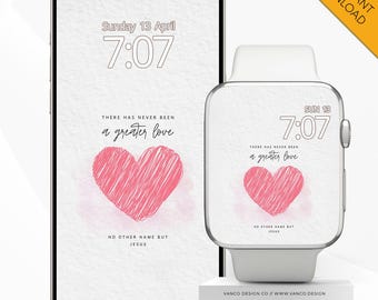 Rosa Loveheart Apple-Uhr iPhone Tapete, religiöser christlicher Gott-Bibel-Vers-Zitat-Inspiration, Jesus-Liebeserinnerungs-Smartwatch-Design