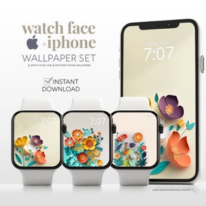 Sfondo per Apple Watch per la festa della mamma, sfondo floreale per smartwatch, quadrante digitale, set di 3 sfondi colorati per telefono botanico floreale