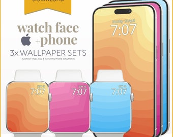 Apple Watch Face & Phone Wallpaper, Trendy Retro Waves Abstract Lines Screen Design, Pink Blau Orange Smartwatch Hintergrundset