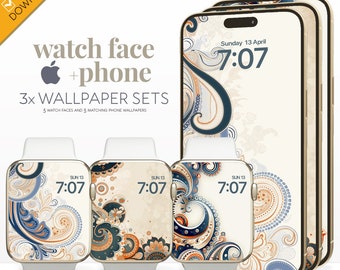 Paisley Apple Watch & Phone Wallpaper, Groovy Boho Dekorative Artsy Muster Gesicht Smartwatch Hintergrund, Trendy 70er Jahre Einzigartige Luxus Ästhetik