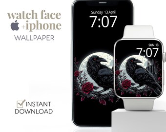 Halloween Raven Apple Watch Face iPhone Wallpaper, Fall Autumn Digital Smartwatch Background, Festive Spooky Gothic Aesthetics Screensaver