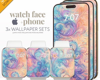 Paisley Apple Watch & Phone Wallpaper, Groovy Boho Dekorative Pastell Muster Gesicht Smartwatch Hintergrund, Trendy 70er Jahre Einzigartige Luxus Ästhetik