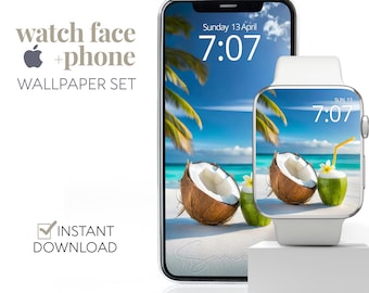 Sommer Phone & Apple Watch Wallpaper, Urlaubs Vibe Tropischer Sandstrand Smartwatch Hintergrund, Sonne Meer Ozean Wellen Urlaub Bildschirmschoner Gesicht