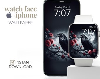 Halloween Raven Apple Watch Wallpaper, Fall Smartwatch Background, Autumn Digital Watch Face, Festive Spooky Gothic Aesthetics Screensaver