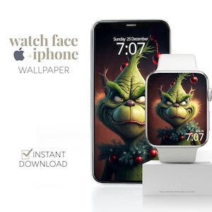 Sfondo natalizio Grinch per Apple Watch, quadrante Grinch, sfondo festivo per smartwatch, sfondo per telefono e orologio
