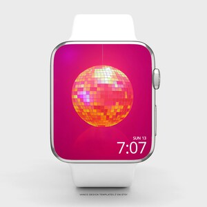Sfondo per Apple Watch con palla a specchio da discoteca, quadrante per smartwatch Preppy Stuff rosa e arancione e sfondo per iPhone