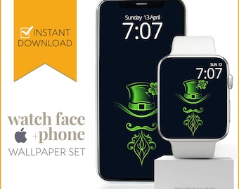Apple Watch et papier peint pour téléphone la Saint-Patrick, arrière-plan pour montre connectée chapeau de lutin, écran de veille de téléphone pour téléphone portable porte-bonheur trèfle irlandais
