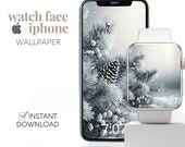 Winter Apple Watch Wallpaper, Christmas Smartwatch Wallpaper, Blue Snow Pine Branches Winter Aesthetics Watch Face