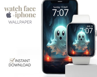 Halloween Ghost Apple Watch Face Phone Wallpaper, Cute Spooky Ghost Screensaver iPhone iWatch aesthetic, Fall Autumn Smartwatch Background