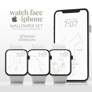 Face Apple Watch Face iPhone Wallpaper Line Art, Elegant Womens Minimal Aesthetic Smartwatch Background Bundle Set of 3, Couple Art Her Gift