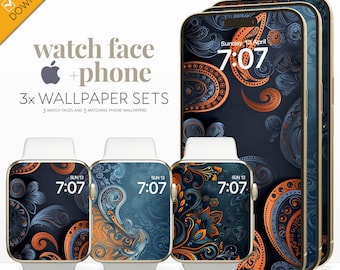 Paisley Apple Watch & Phone Wallpaper, Groovy Boho Dekorative Artsy Muster Gesicht Smartwatch Hintergrund, Trendy 70er Jahre Einzigartige Luxus Ästhetik