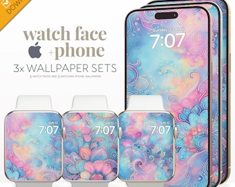 Paisley Mandala Apple Watch & Phone Wallpaper, Groovy Boho Dekoratives Muster Gesicht Smartwatch Hintergrund, Trendy 70er Jahre Einzigartige Luxus Ästhetik