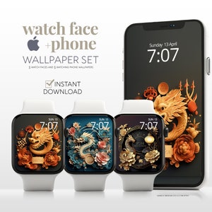 Sfondo dell'Apple Watch Anno del Drago, set di pacchetti Smartwatch per il Capodanno cinese 2024, quadrante estetico del Capodanno lunare dello zodiaco cinese
