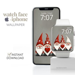 Gnomes Apple Watch Wallpaper,  Valentines Day Love Heart Apple Watch Face & iPhone Wallpaper, Cute Gnome Smart Watch Wallpaper