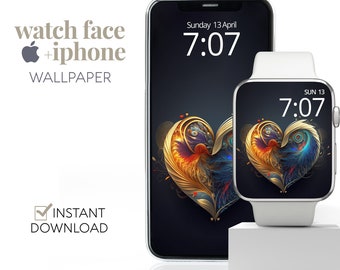 Loveheart Apple Watch Wallpaper, Valentines Day Smart Watch Wallpaper, Vibrant Love Heart Apple Watch Face & iPhone Wallpaper Background