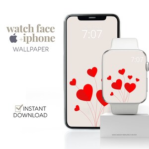 Sfondo per telefono e Apple Watch per San Valentino, sfondo per iPhone con quadrante a forma di cuore rosso, sfondo per smartwatch con cuori di carta, regalo per lei