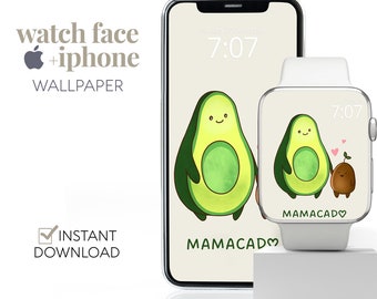 Mothers Day Apple Watch Wallpaper Mamacado, Cute Mama Avocado Smart Watch Face Background, Funny Keto Phone Design Gift for Mom