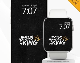 Christliche Apple-Uhr-Telefon-Tapeten-Satz, König Jesus Christus Name des Gottes IOS-Gesicht, Bibel-Glaube-religiöse Kunst ästhetischer Smartwatch-Hintergrund