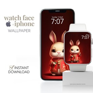 Anno del coniglio Sfondo per Apple Watch, Sfondo per smartwatch Capodanno cinese 2023, Quadrante estetico per Capodanno lunare dello zodiaco cinese