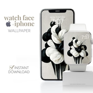 Sfondo floreale per Apple Watch, sfondo botanico per iWatch Smart Watch in bianco e nero, quadrante per Apple Watch e sfondo per iPhone