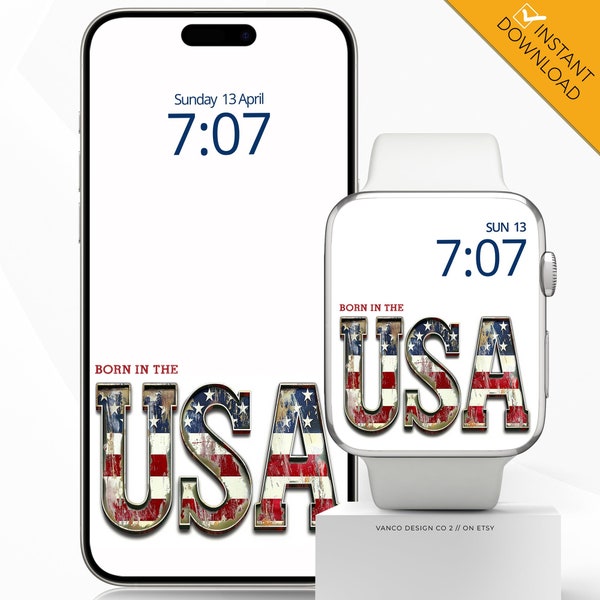 American Flag Apple Watch Face Phone Wallpaper, Born In The USA Patriotic Independence Day iPhone Background, Americana Smartphone Screen