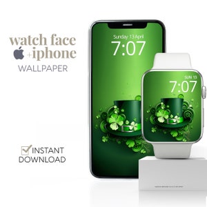 Sfondo per Apple Watch del giorno di San Patrizio, sfondo per smartwatch con cappello da folletto, quadrante dell'orologio Lucky Irish Shamrock e estetica salvaschermo del telefono