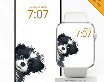 Scruffy Hund Apple Watch Gesicht Handy Wallpaper, flauschige Welpen Peekin Smartwatch Digitaler Hintergrund, iPhone Pelz Baby Mama Haustier Liebhaber Geschenk