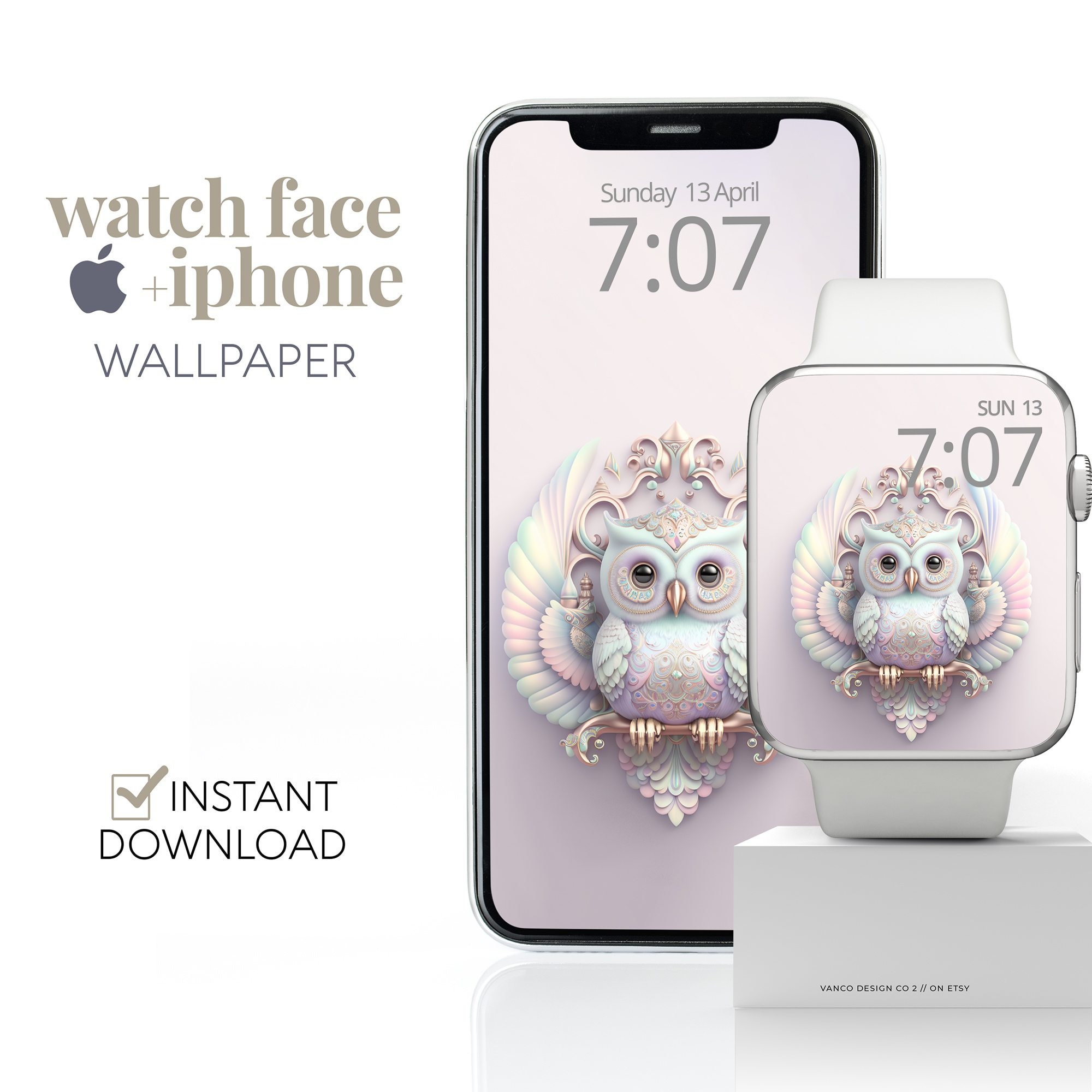 Pink Owl Apple Watch Face & iPhone Wallpaper, Cute Whimsical Smart Watch and Phone Background Di