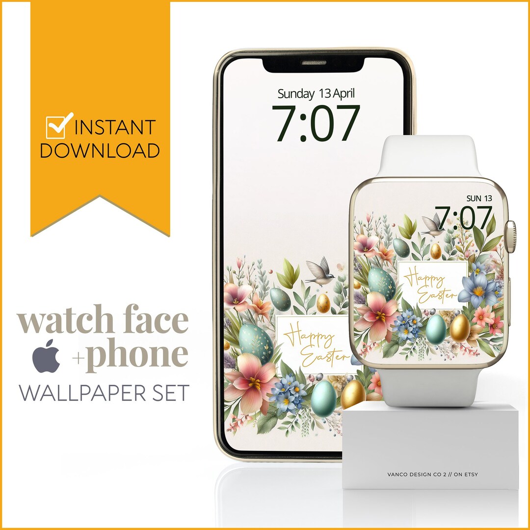 Easter Apple Watch Face Phone Wallpaper, Vintage Floral Smartwatch