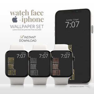 Motivational Apple Watch Face & Phone Wallpaper New Year Bundle, Drink Water Reminder Smartwatch Background, Daily Inspiration Self Love Set