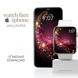 Pink Glitter Wallpaper Background Apple Watch Phone, Elegant Gold Christmas Party Digital Screen Face, Xmas Bling Aesthetic Smartwatch