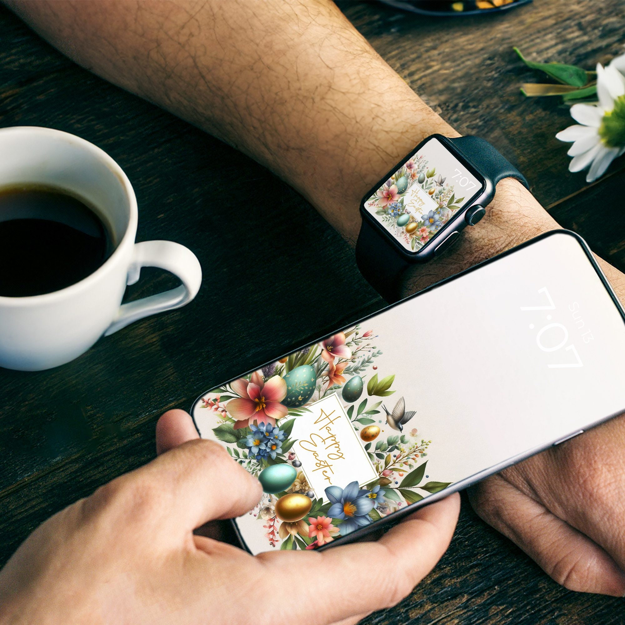 Easter Apple Watch Face Phone Wallpaper, Vintage Floral Smartwatch