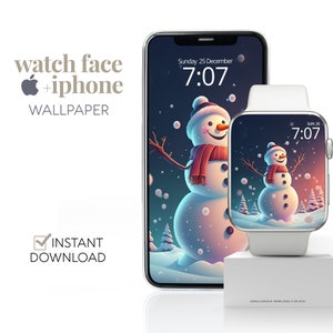 Sfondo dell'Apple Watch con pupazzo di neve, sfondo dello smartwatch invernale, simpatico pupazzo di neve per il quadrante dell'orologio natalizio e l'estetica dello sfondo del telefono