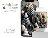 Christmas Tree Apple Watch Wallpaper, Blue & Gold Winter Christmas Smartwatch Wallpaper, Festive Christmas Tree Aesthetics Watch Face