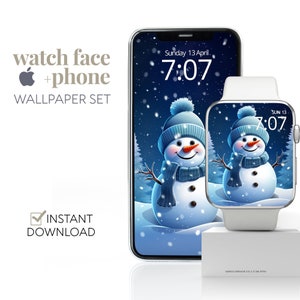 Tapeta na Apple Watch ze Bałwanem, Słodkim Bałwanem na Boże Narodzenie, Zimowym Apple Watchem i Tło Telefonu, Świąteczny Wygaszacz Ekranu Smartwatcha Prezent Na Boże Narodzenie