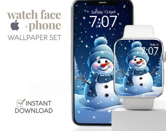 Snowman Apple Watch Wallpaper, Cute Christmas Snow Man Winter Apple Watch Face & Phone Background, Festive Smartwatch Screensaver Xmas Gift