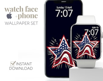 American Flag Apple Watch Face Wallpaper 4th July, Patriotic Rustic iWatch iPhone Independence Day Background, USA America Cellphone Screen