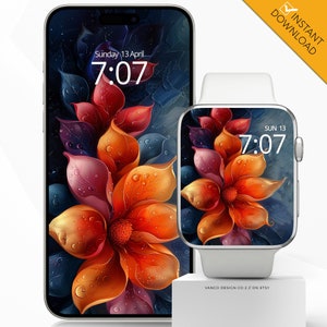 Apple Watch visage téléphone papier peint floral abstrait, peinture à l'huile numérique audacieuse peinture à l'huile numérique arrière-plan montre connectée, iPhone fleurs colorées mère cadeau