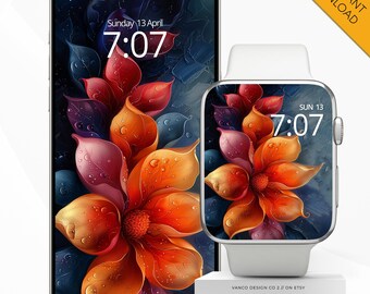 Apple Watch Gesicht Telefon Tapete Floral Abstrakt, Moody Bold Digital Ölgemälde Smartwatch Hintergrund, iPhone Bunte Blumen Mutter Geschenk