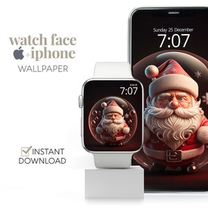 Pacchetto telefono con sfondo per orologio Babbo Natale, sfondo per Apple Watch Babbo Natale, sfondo natalizio minimale Accessori per orologi Design del quadrante dell'orologio
