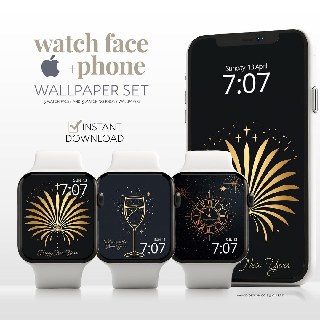 New Year Apple Watch Phone Wallpaper, Gold Festive Smartwatch
