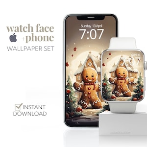 Sfondo per Apple Watch di pan di zenzero, sfondo per orologio di Natale e telefono, quadrante invernale per Apple Watch, salvaschermo estetico per le vacanze di Natale