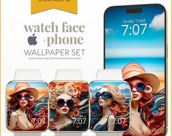 Sommer-Telefon-Apple-Watch-Hintergrundbild, Feiertags-Strand-Gesicht-Smartwatch-Hintergrund-Meereswellen-Bildschirmschoner, schicke Frau-Sommer-Stimmung-Ästhetik-Geschenk