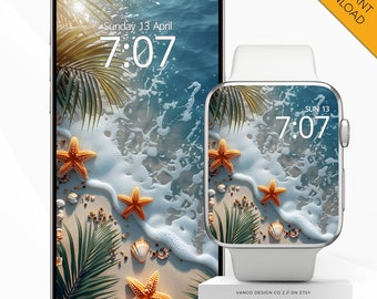 Sommer Strand Handy & Apple Watch Hintergrundbild, Surf Sand Urlaub Vibe Smartwatch Hintergrund, Sonne Meer Ozean entspannenden Urlaub Bildschirmschoner Gesicht
