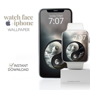 Sfondo Yin Yang per Apple Watch, sfondo per smartwatch Zen cinese, quadrante per meditazione Apple Watch e sfondo per telefono, estetica Boho