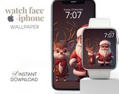 Father Christmas & Rudolph Smart Watch Background, Wallpaper for Smart Watch, Christmas Scene Design Smart Watch Face