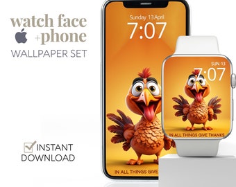 Thanksgiving Apple Watch Face Wallpaper Autumn Fall Aesthetics, Happy Turkey Day Give Thanks Watch & Phone Orange Cellphone Background